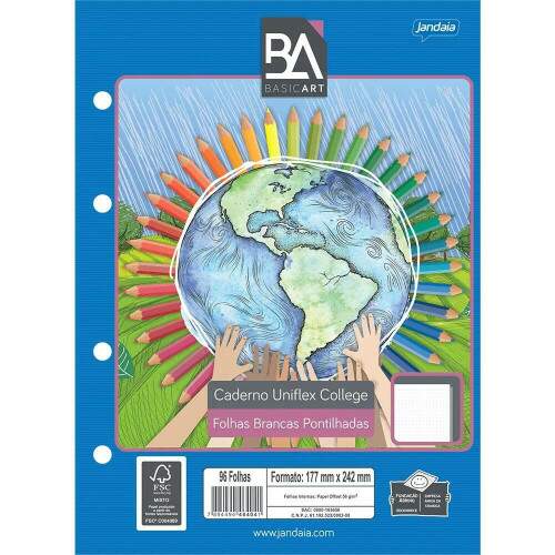 Caderno Universitrio Jandaia Flexvel Quadriculado Basic Art 80Fls