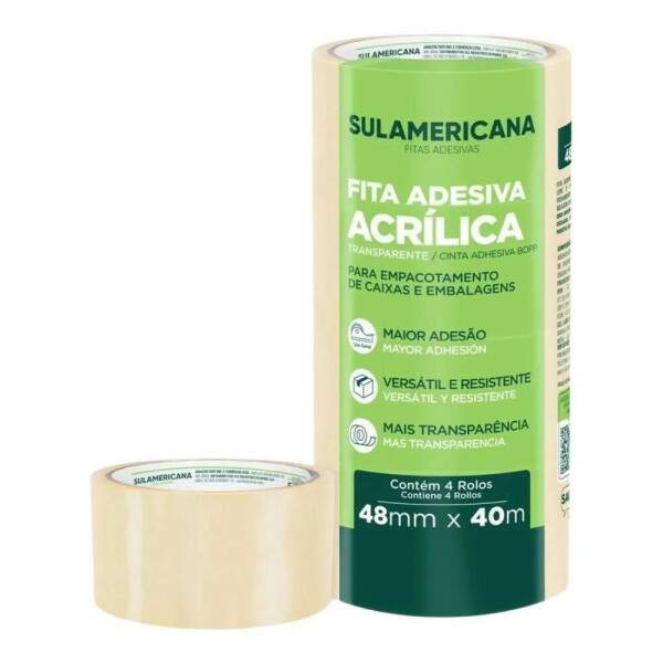 Fita Adesiva Transparente Sulamericana 48 mm x 40 m Pct 4 Un