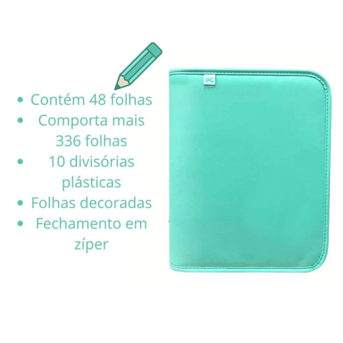 Caderno Argolado Univ DAC Breeze c/ Ziper Verde