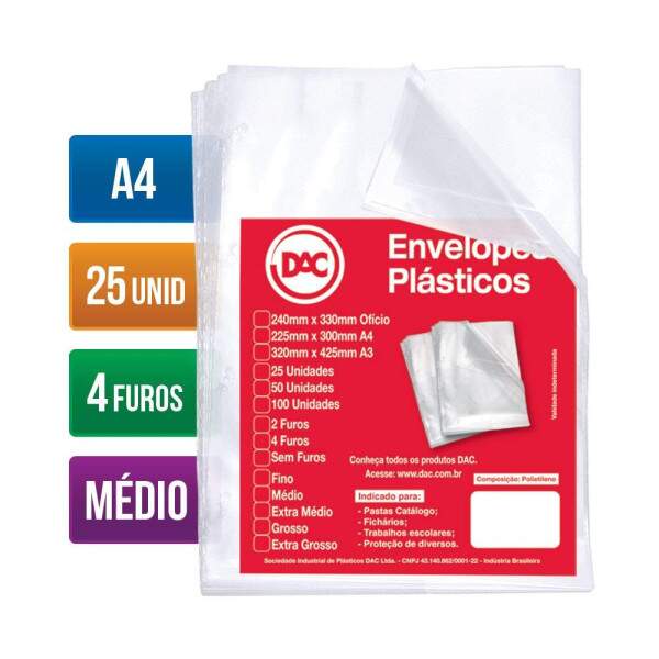 Saco Plstico A4 4F Mdio DAC c/25