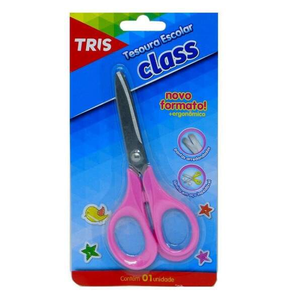 Tesoura Escolar Tris Class Rosa 13 cm