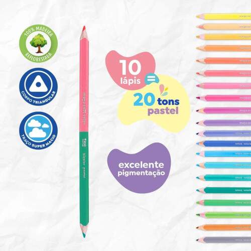Lapis Cor Tris Megasoft Pastel Bicolor 20 Cores