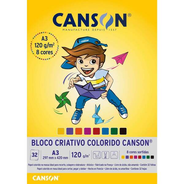 Bloco Criativo Canson 8 Cores Estudante 32fls A3 120g