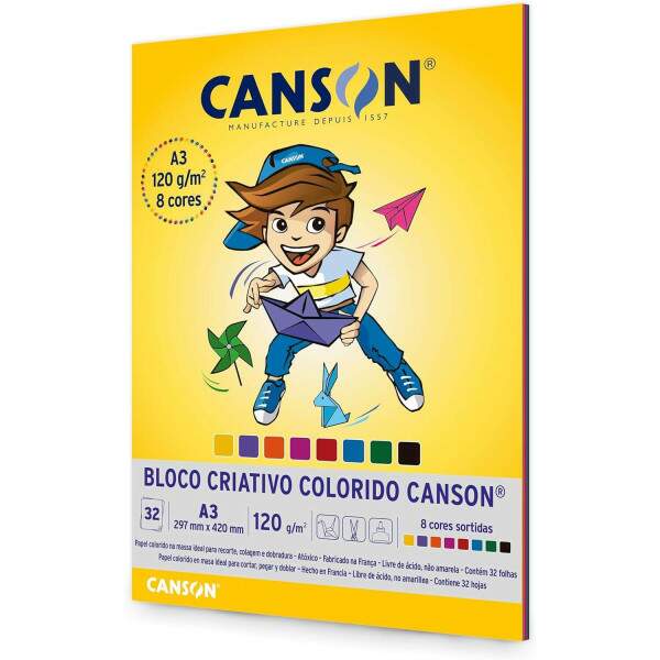 Bloco Criativo Canson 8 Cores Estudante 32fls A3 120g