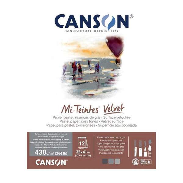 Bloco Canson Mi-Teintes Velvet 430 g 24 x 32 cm Tons de Cinza