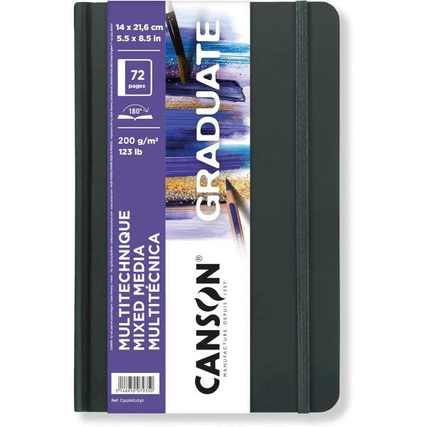 Caderno 1/4 Artbook Canson Graduate Mixed Media Branco 36 Fls