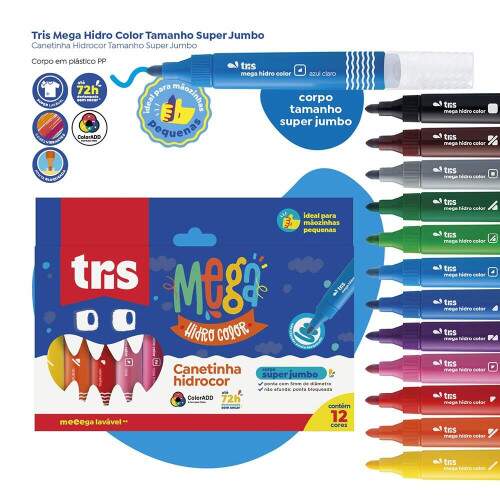 Hidrocor Tris Mega Super Jumbo 12 Cores