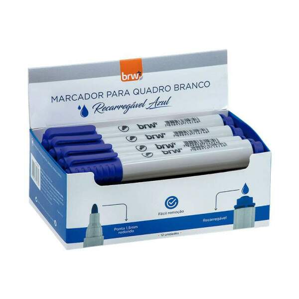 BRW - Marcador Quadro Branco BRW Ponta Redonda 12 Und Azul