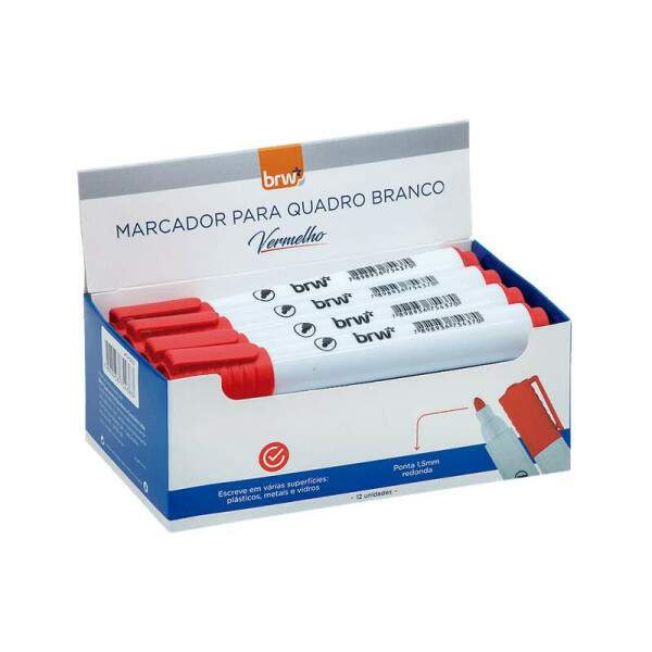 BRW - Marcador Quadro Branco BRW Ponta Redonda 12 Und Vermelho