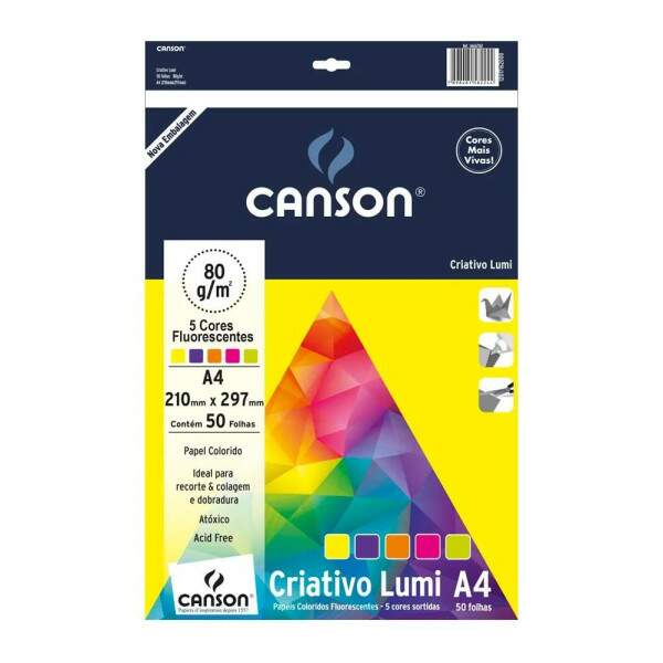 Canson - Bloco Criativo Canson Lumi 5 Cores Fluorescente 50fls A4 80g