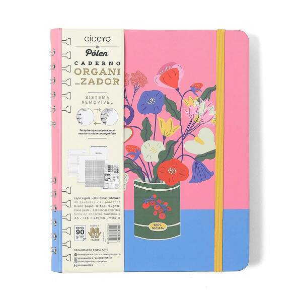 Caderno Ccero Organizador Doce Florada Pautado & Pontado A5 Lata