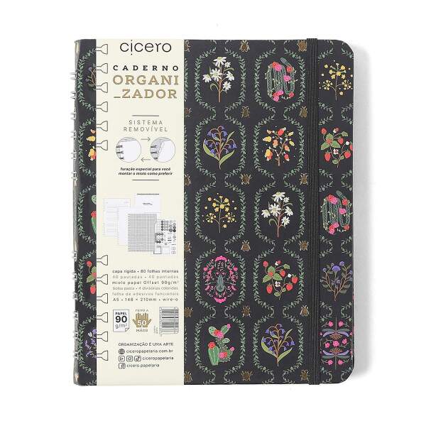 Caderno Ccero Organizador Jardim Pautado & Pontado A5 Preto