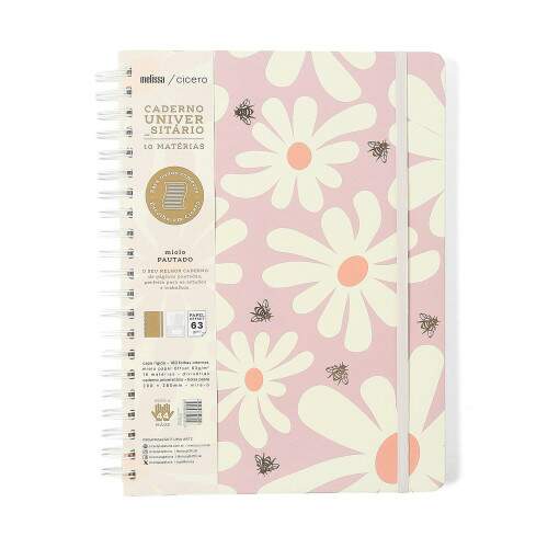 Caderno Ccero Espiral Melissa Pautado 20x28 Pink Bloomy 160 Fls