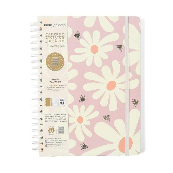 Caderno Ccero Espiral Melissa Pautado 20x28 Pink Bloomy 160 Fls
