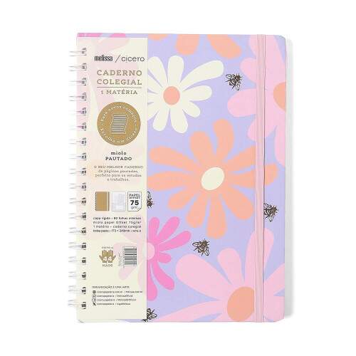 Caderno Ccero Espiral Melissa Pautado 17x24 Color Bloomy 80 Fls