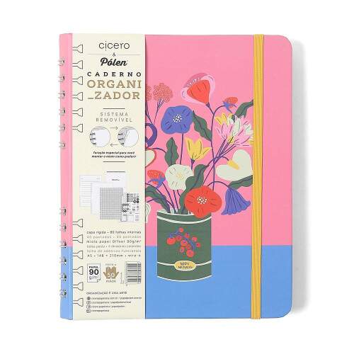 Caderno Ccero Organizador Doce Florada Pautado & Pontado A5 Lata
