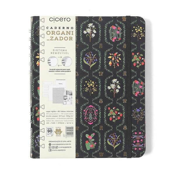 Caderno Ccero Organizador Jardim Pautado & Pontado A5 Preto
