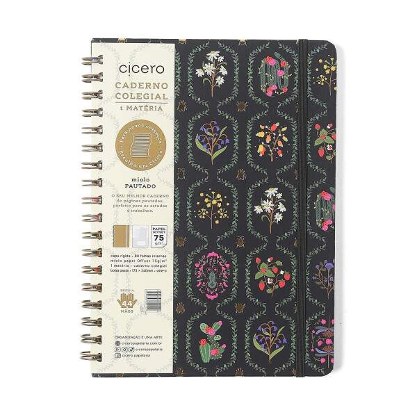 Caderno Ccero Espiral Jardim Pautado 17x24 Preto 80 Fls