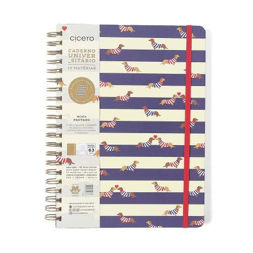 Caderno Ccero Espiral Praia Pautado 20x28 Cachorros 160 Fls