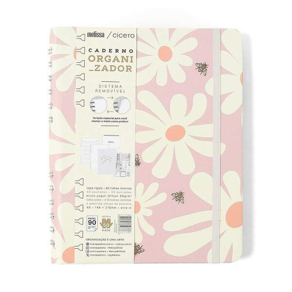 Caderno Ccero Organizador Melissa Pautado & Pontado A5 Pink Bloomy