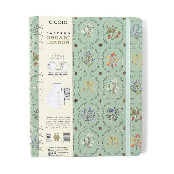 Caderno Ccero Organizador Jardim Pautado & Pontado 17x24 Verde
