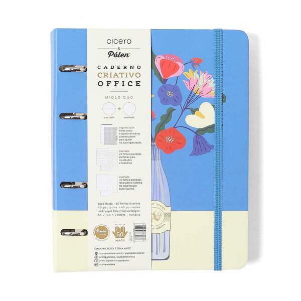 Caderno Argolado Ccero Office Duo Doce Florada Pautado & Pontado A5 Garrafa