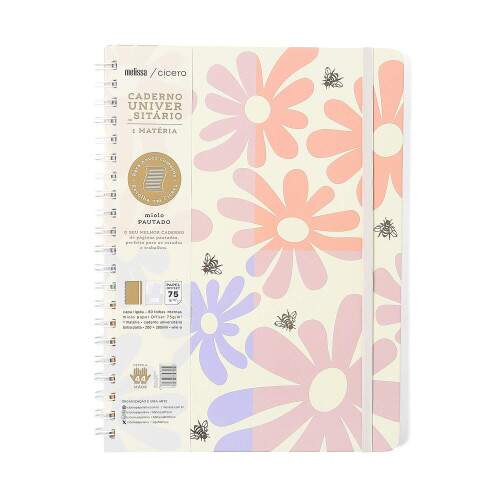 Caderno Ccero Espiral Melissa Pautado 20x28 Block Bloomy 80 Fls