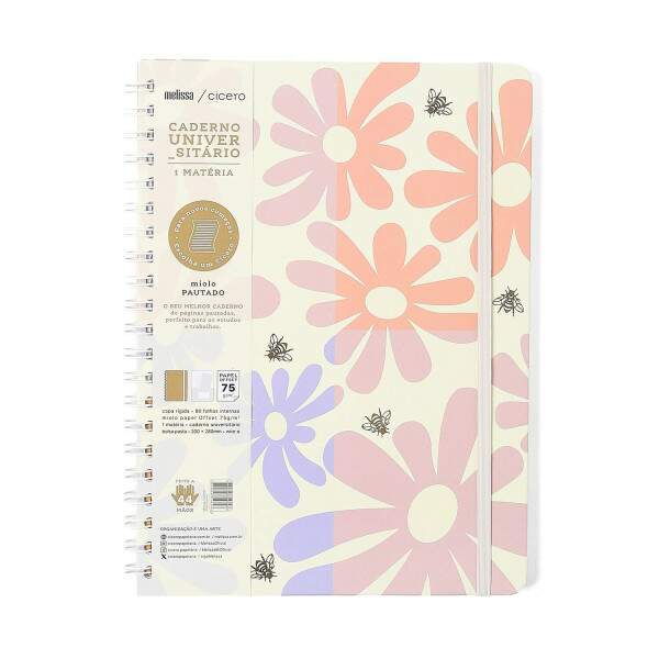 Caderno Ccero Espiral Melissa Pautado 20x28 Block Bloomy 80 Fls