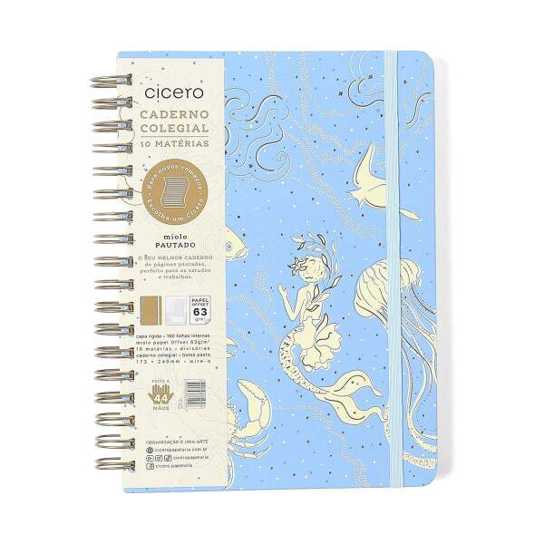 Caderno Ccero Espiral Origens Pautado 17x24 Aqua Azul 160 Fls