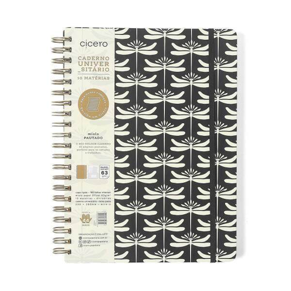 Caderno Ccero Espiral Libelulas Pautado 20x28 Preto 160 Fls