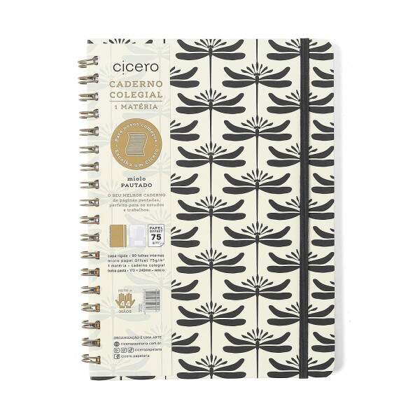 Caderno Ccero Espiral Libelulas Pautado 17x24 Off White 80 Fls