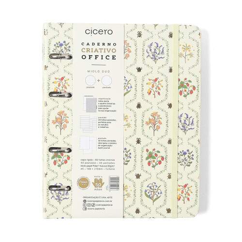 Caderno Argolado Ccero Office Duo Jardim Pautado & Pontado A5 Off White