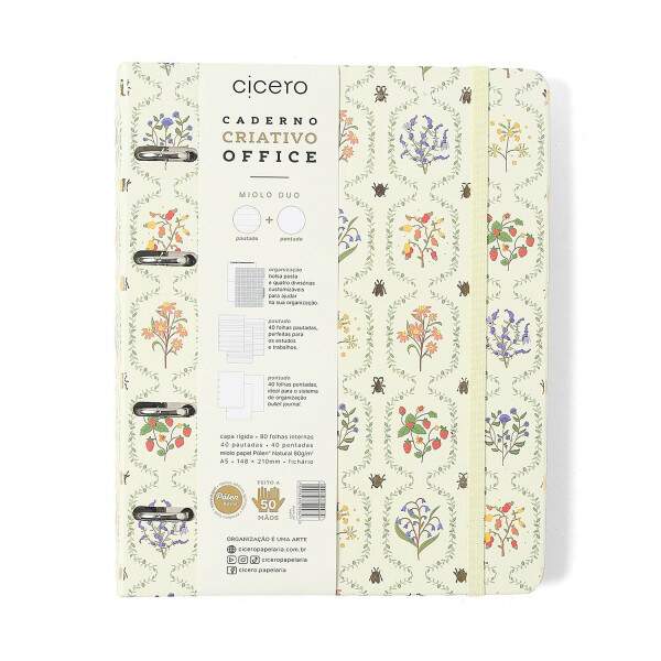 Caderno Argolado Ccero Office Duo Jardim Pautado & Pontado A5 Off White