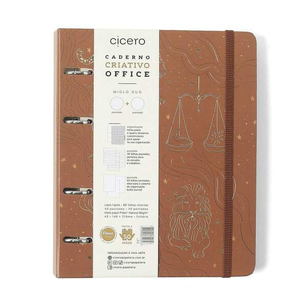 Caderno Argolado Ccero Office Duo Origens Pautado & Pontado A5 Terra