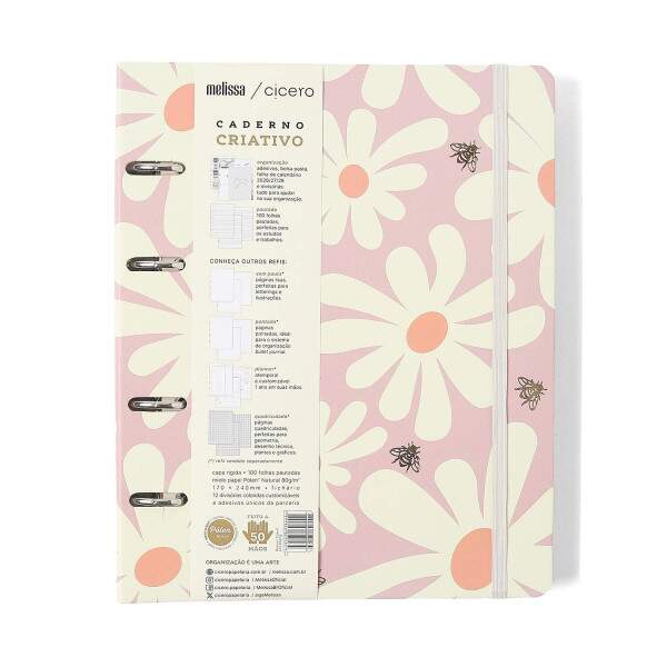 Caderno Argolado Ccero Melissa Pautado 17x24 Pink Bloomy
