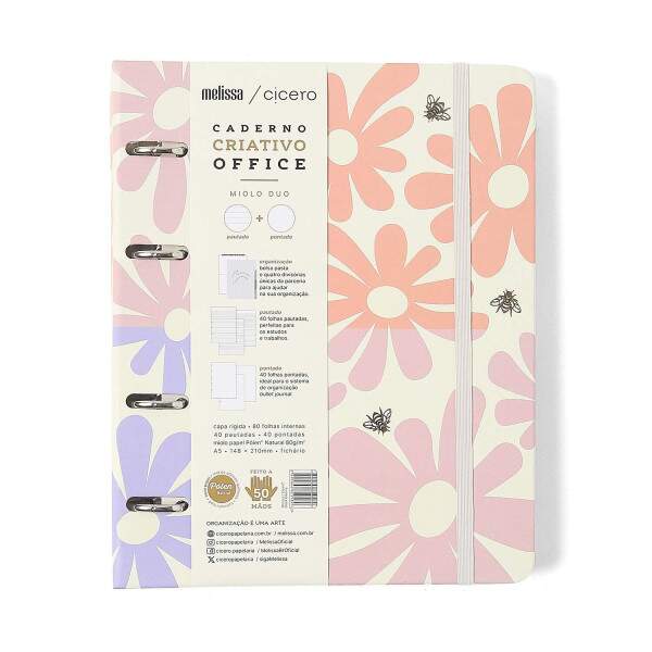Caderno Argolado Ccero Office Duo Melissa Pautado & Pontado A5 Block Bloomy