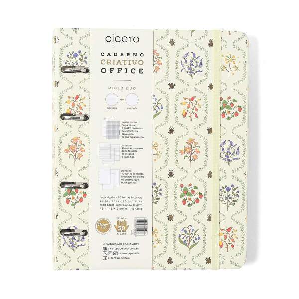Caderno Argolado Ccero Office Duo Jardim Pautado & Pontado A5 Off White