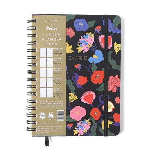 Agenda Planner Wire-o 2026 Doce Florada Semanal Anotaes A5 Preto