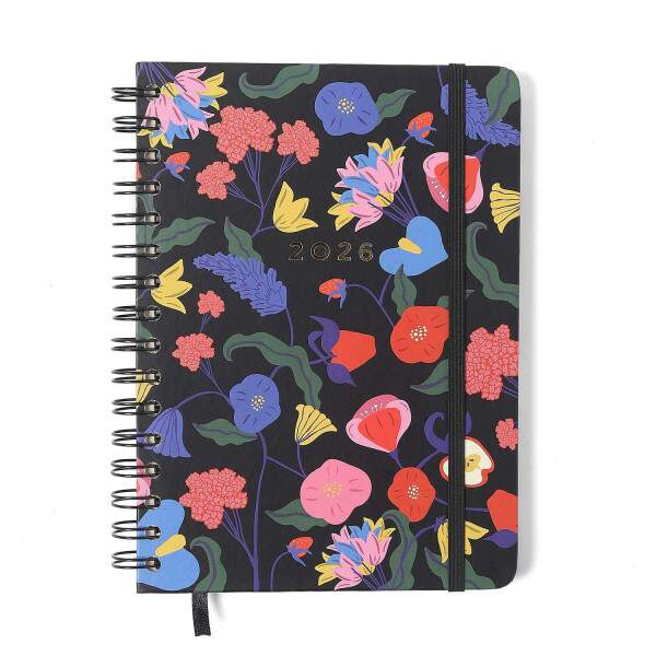 Agenda Planner Wire-o 2026 Doce Florada Semanal Anotaes A5 Preto