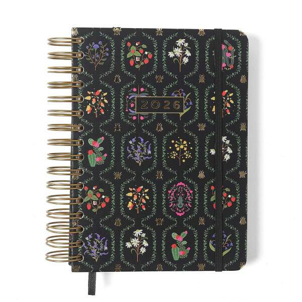 Agenda Planner Wire-o 2026 Jardim Diria A5 Preto