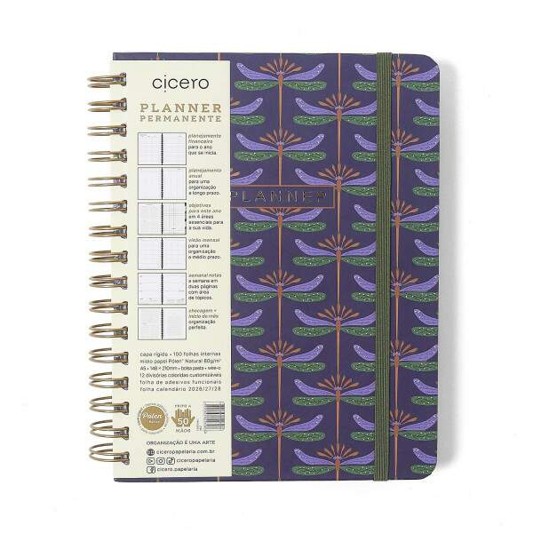 Planner Permanente Cicero Wire-o Liblulas Semanal Notas A5 Azul