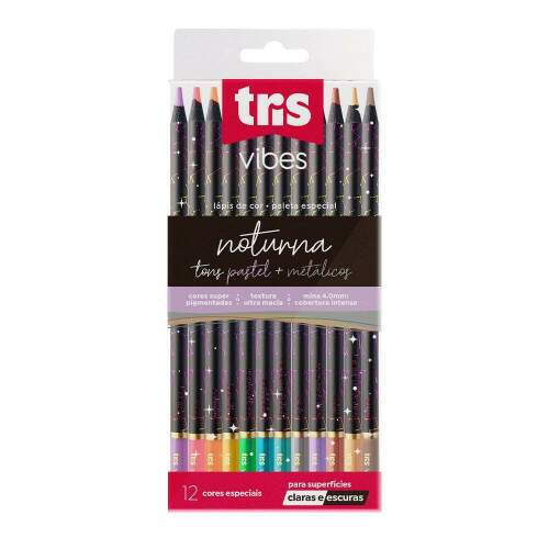 Lapis de Cor Tris Vibes Noturna 12 Cores Pastel + Metal