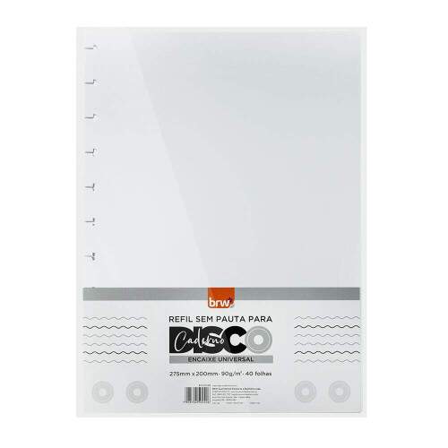 Refil Caderno BRW Disco 275 x 200mm Sem Pauta Branco