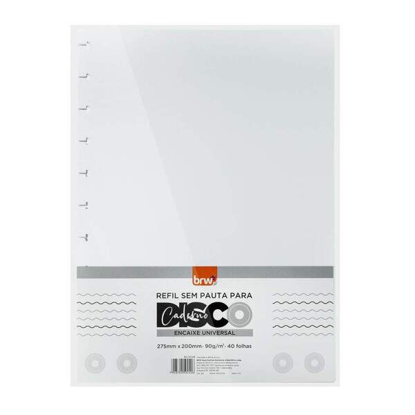Refil Caderno BRW Disco 275 x 200mm Sem Pauta Branco