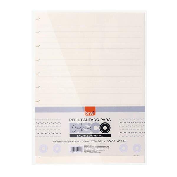 Refil Caderno BRW Disco Off White 275 x 200mm Pautado