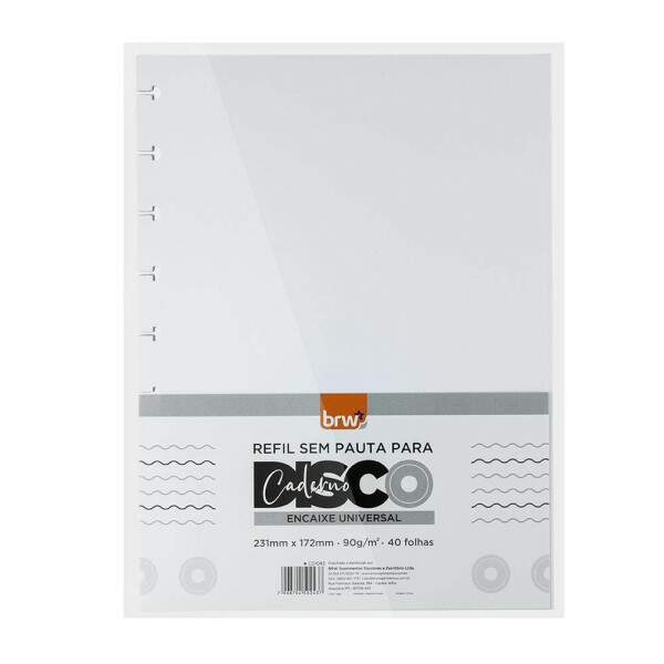 Refil Caderno BRW Disco 231 x 172mm Sem Pauta