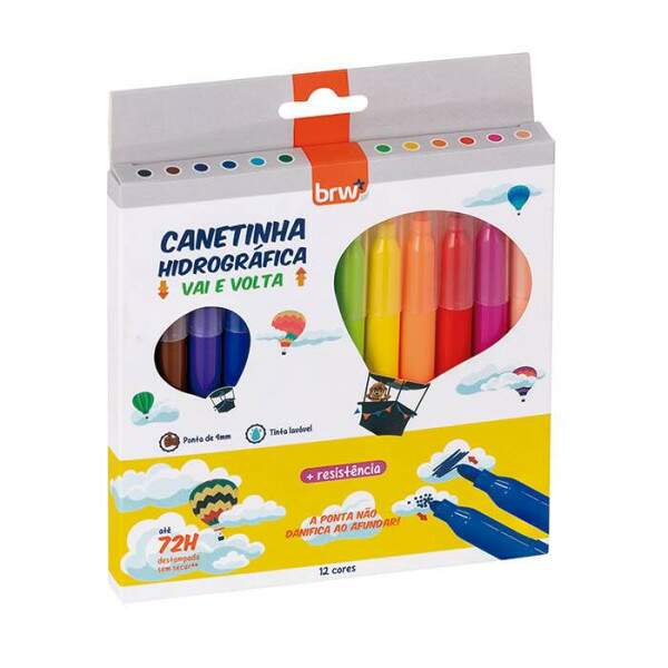 Canetinha Hidrocor BRW Vai e Volta 12 Cores