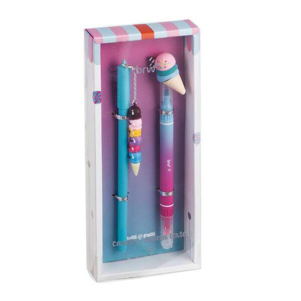 Caneta BRW Esferogrfica 0.7mm + Marca Texto Duplo Tutti-frutti