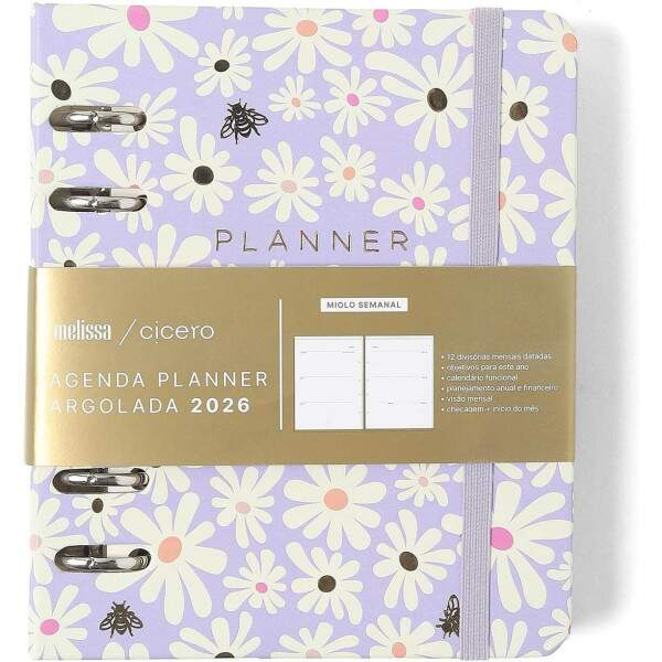Agenda Planner Argolado 2026 Melissa Semanal A6 Mini Bloomy