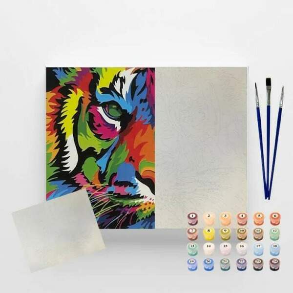 Tela Pintura Sinoart Numerada 40x50 cm Tigre Colorido